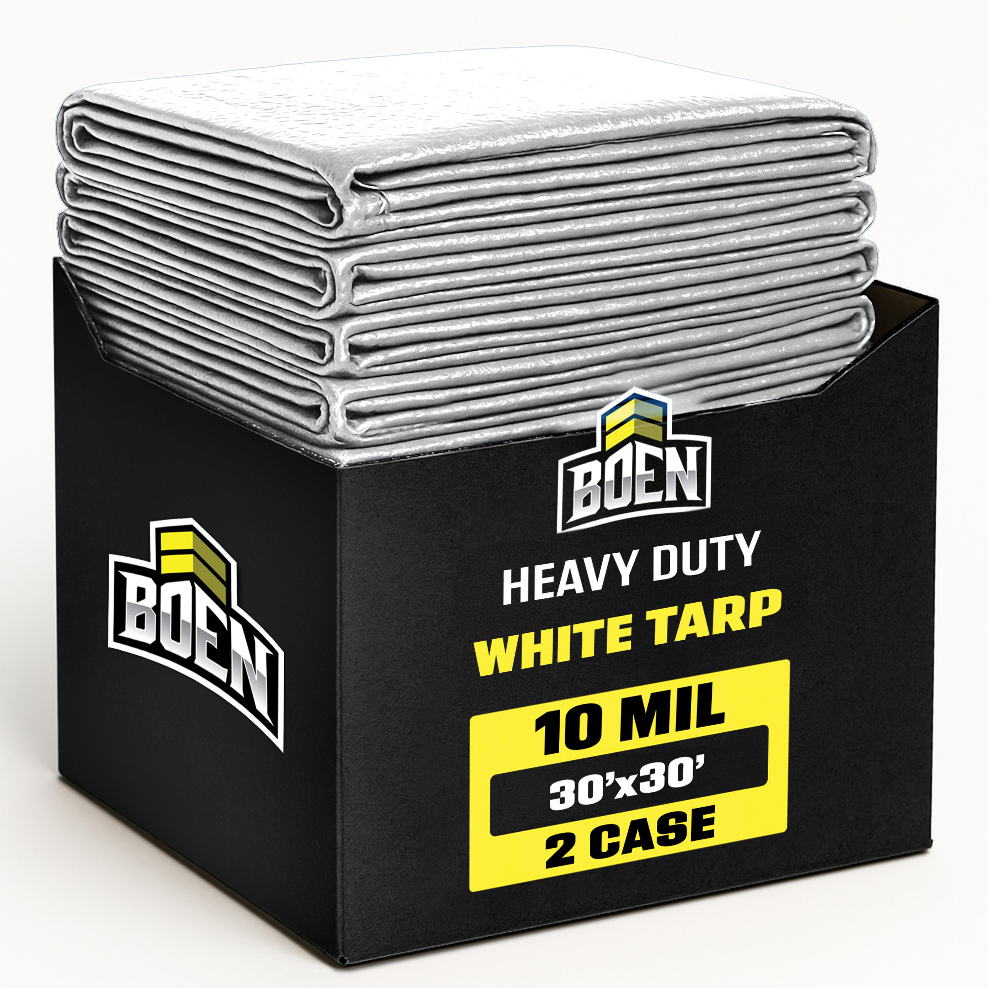 Boen 30 ft x 30 ft White Tarp, 2-Pack, 10 Mil Thick Waterproof Heavy Duty Cover, Rip Proof Tarps, Thick Weave Material, UV Resistant Great for Tarpaulin Canopy Tent, Boat, RV or Pool Cover